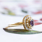 Vintage 14K gold ring with central ruby and diamonds, 60s