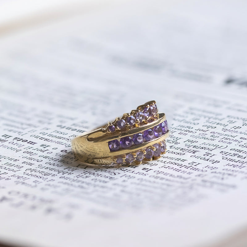 Vintage 14K gold ring with amethysts, 60s / 70s