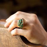 Vintage 18K gold ring with turquoise and diamonds, 50s - Antichità Galliera