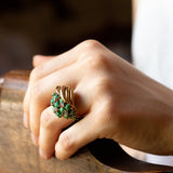 Vintage 18K gold ring with turquoise and diamonds, 50s - Antichità Galliera