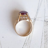 Vintage 18K gold men's ring with central ruby ​​and diamonds, 60s