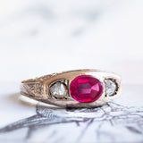 Antique 18K gold men's ring with synthetic ruby ​​and diamonds, early 900s