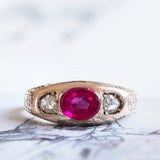 Antique 18K gold men's ring with synthetic ruby ​​and diamonds, early 900s