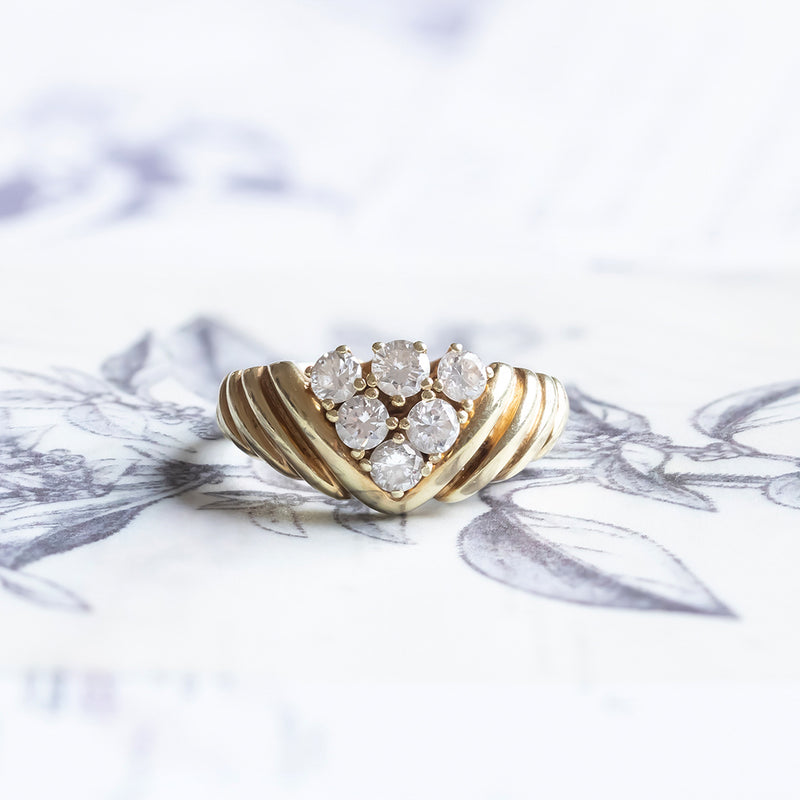 Anello vintage in oro 14K con diamanti di taglio brillante (0.70ctw ca.), anni '70