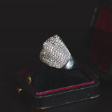 14K white gold ring with brilliant cut diamonds pavé, 1980s