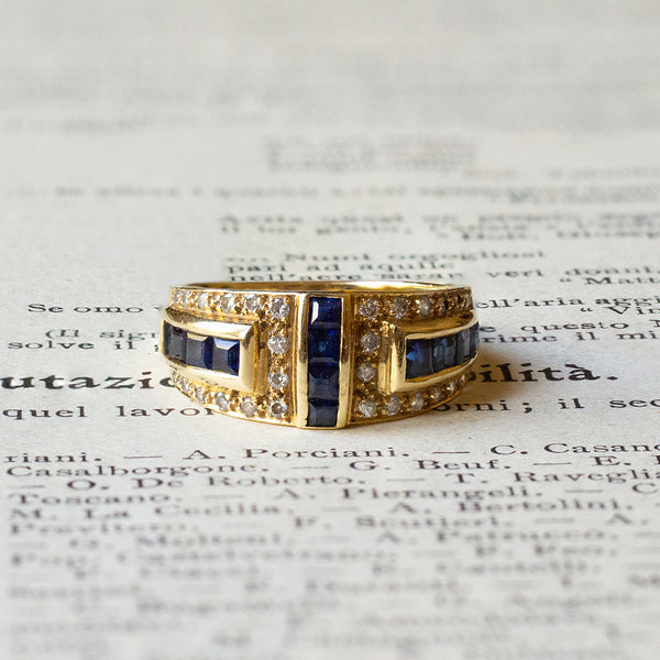 Vintage 18K gold ring with sapphires and diamonds, 70s / 80s