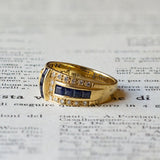 Vintage 18K gold ring with sapphires and diamonds, 70s / 80s