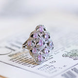 14K white gold ring with diamonds and pink sapphires, 80s