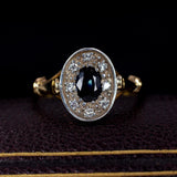 Vintage Ring aus 18 Karat Gold und Silber, mit Saphiren und Huit-Huit-Diamanten, 50er Jahre - Antichità Galliera