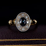 Vintage ring in 18K gold and silver, with sapphires and huit-huit diamonds, 50s - Antichità Galliera