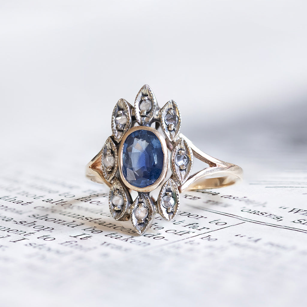 Bague Ancienne Fin XIXe Siècle En Or 12 Carats - Saphir Blanc Et Nacre - Bijou Vintage Occasion