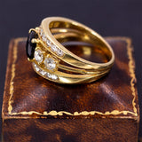 Vintage 18K gold ring with central sapphire and 1.5ct diamonds, 50s - Antichità Galliera