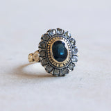 Vintage ring in 18K gold and silver with sapphires and diamonds, 50s