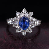 18K white gold ring with central sapphire (0.87ct) and brilliant cut diamonds (1ct total) - Antichità Galliera