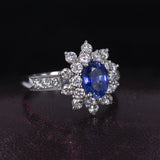 18K white gold ring with central sapphire (0.87ct) and brilliant cut diamonds (1ct total) - Antichità Galliera