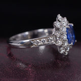 18K white gold ring with central sapphire (0.87ct) and brilliant cut diamonds (1ct total) - Antichità Galliera