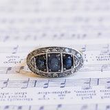 Vintage ring in 18K gold and silver with sapphires and diamonds, 50s