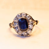 Antique 14K gold ring with central sapphire and diamonds, early 900s