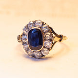 Antique 14K gold ring with central sapphire and diamonds, early 900s