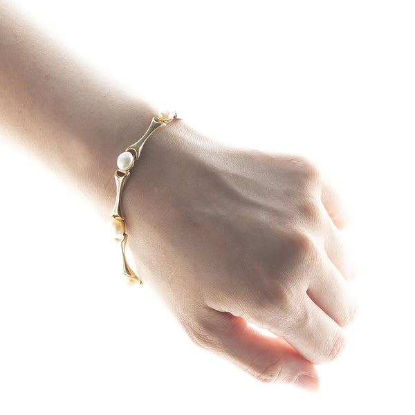 Bracciale vintage in oro 14K con perle, anni '70