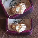 Anello vintage in oro 14K con cuore di quarzo e diamanti, anni '70