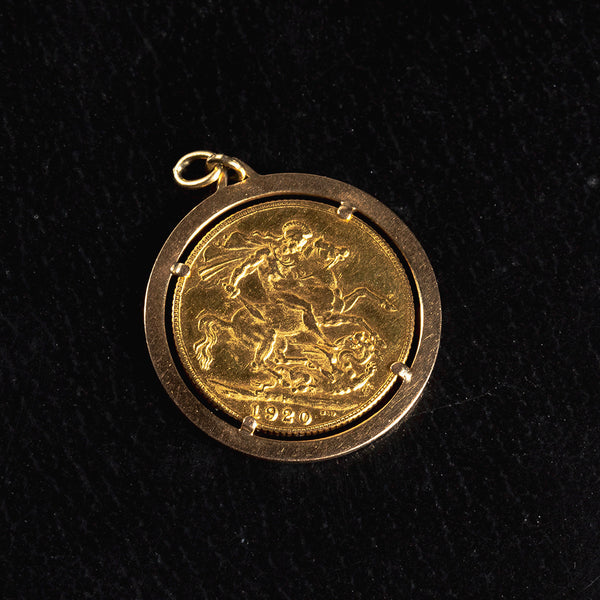 Vintage 24K gold English coin pendant (from 1920), 1960s