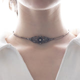 Art Nouveau necklace / bracelet in 18K gold and silver with rosette cut diamonds and onyx, 10s