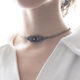 Art Nouveau necklace / bracelet in 18K gold and silver with rosette cut diamonds and onyx, 10s