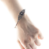Art Nouveau necklace / bracelet in 18K gold and silver with rosette cut diamonds and onyx, 10s