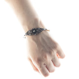 Art Nouveau necklace / bracelet in 18K gold and silver with rosette cut diamonds and onyx, 10s