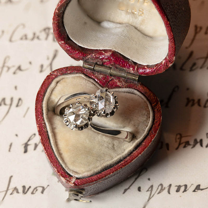 Anello contrarier in oro bianco 18K con diamanti di tagli rosa coroné (0.80ctw ca.), anni '40
