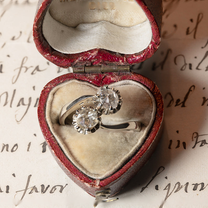 Anello contrarier in oro bianco 18K con diamanti di tagli rosa coroné (0.80ctw ca.), anni '40