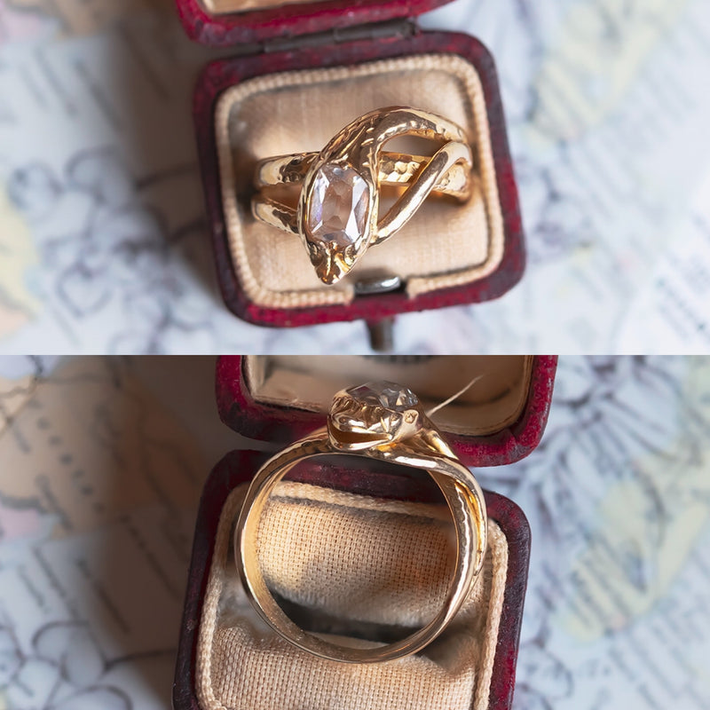 Anello a serpente in oro 18K con diamante (0.80ct ca.), anni '60