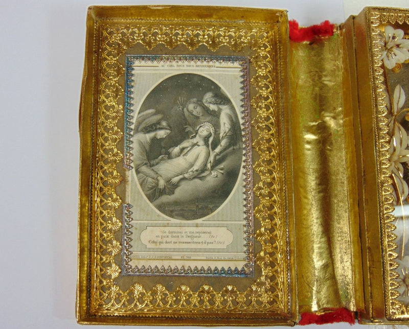 Reliquiario francese, formato libro con ricami. Fine '800 - Antichità Galliera