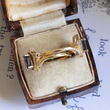 Anello a navette vintage in oro 14K con topazio blu e diamanti, anni '60/'70