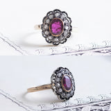 Antique ring in 18K gold and silver with natural ruby and diamonds, 1940s