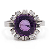 Vintage Ring aus 14 Karat Weißgold mit Amethyst (4 Karat) und Diamanten (0.24 Karat), 60er Jahre