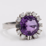 Vintage Ring aus 14 Karat Weißgold mit Amethyst (4 Karat) und Diamanten (0.24 Karat), 60er Jahre