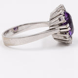 Vintage Ring aus 14 Karat Weißgold mit Amethyst (4 Karat) und Diamanten (0.24 Karat), 60er Jahre