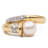 Vintage 18k yellow gold pearl and diamond ring, 70s