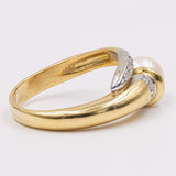 Винтажное кольцо из 18-каратного желтого золота с жемчугом и бриллиантами, 70-е годы
