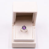 Vintage Ring aus 14 Karat Weißgold mit Amethyst (4 Karat) und Diamanten (0.24 Karat), 60er Jahre