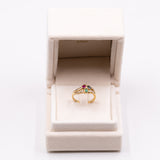 Винтажное кольцо из желтого золота с сапфиром, рубином, изумрудом и бриллиантами (0.30 карата), 70-е годы