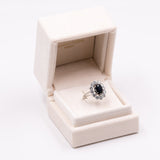 Vintage 18k White Gold Sapphire (2.40ct) & Diamonds (1.50ctw) Daisy Ring, 60s