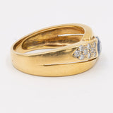 Винтажное кольцо из 18-каратного желтого золота с сапфиром (1 карат) и бриллиантами (0.18 карата), 60–70-е годы