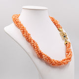 Vintage 18k Gold Diamond Sapphire Coral Susta Torchon Necklace, 70s