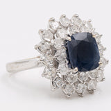 Vintage 18 Karat Weißgold Saphir (3 Karat) & Diamanten (1.15 Karat) Gänseblümchen-Ring, 60er Jahre