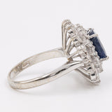 Vintage 18 Karat Weißgold Saphir (3 Karat) & Diamanten (1.15 Karat) Gänseblümchen-Ring, 60er Jahre