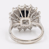 Vintage 18 Karat Weißgold Saphir (3 Karat) & Diamanten (1.15 Karat) Gänseblümchen-Ring, 60er Jahre