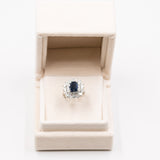 Vintage 18 Karat Weißgold Saphir (3 Karat) & Diamanten (1.15 Karat) Gänseblümchen-Ring, 60er Jahre